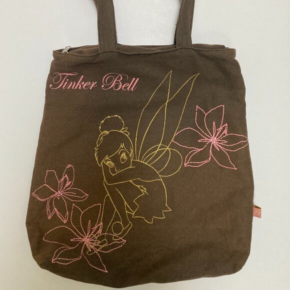 DISNEY Tinker Bell Brown Fabric Tote Bag with Zipper - Picture 2 of 9
